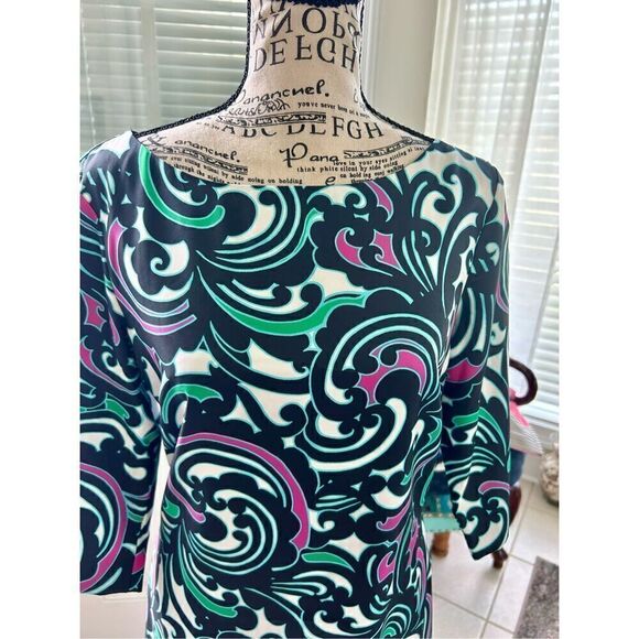 Banana Republic Black Pink Green Scroll Swirl Dress - Picture 2 of 10